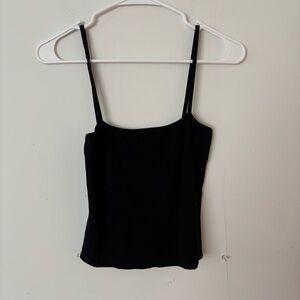 brandy melville john galt black thermal waffle knit square neck crop tank top